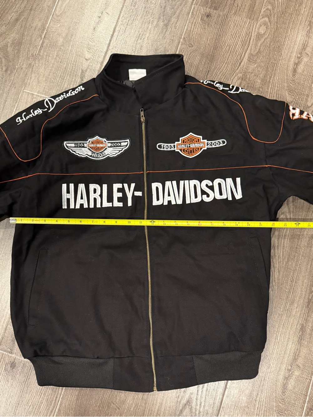 Harley-Davidson inspired motorcycle denim racing Jacket script Logo Accents NWOT image 10
